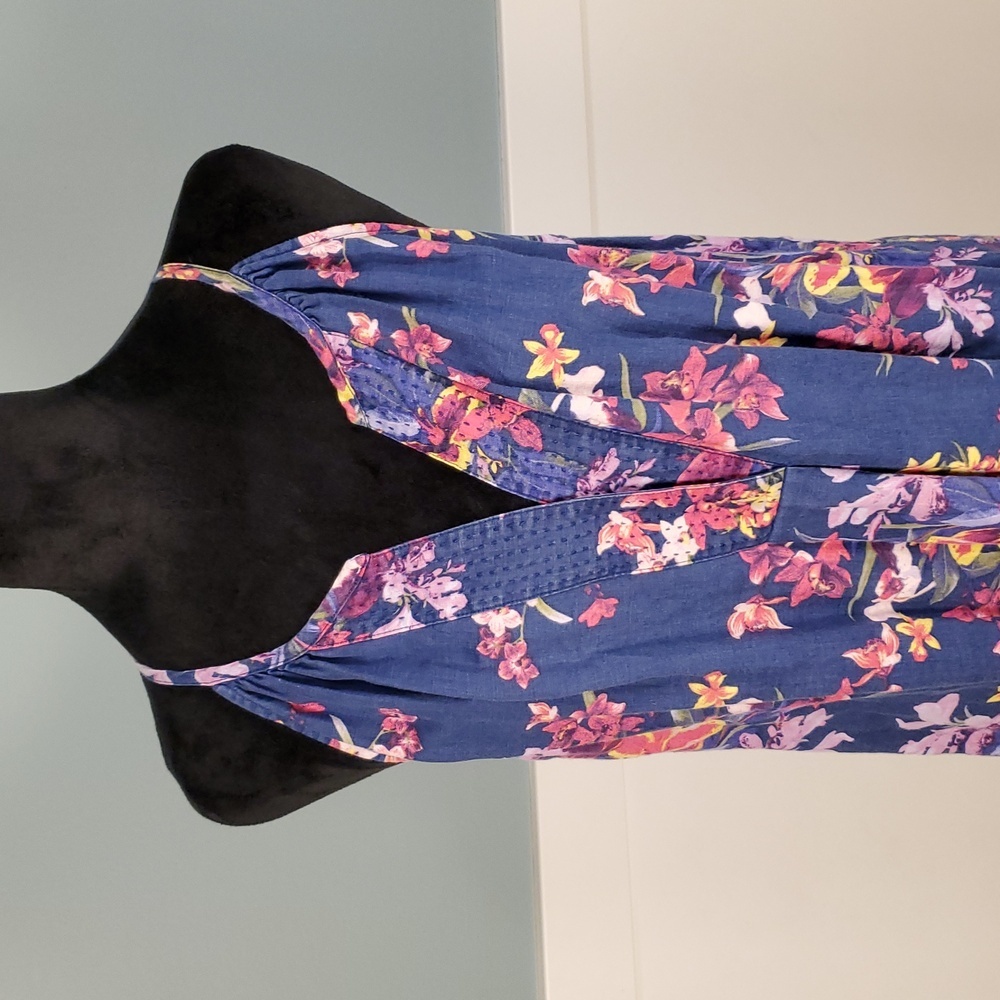 Tommy Bahama Blue Tropical Orchids Floral Linen Dress L - Picture 2 of 14